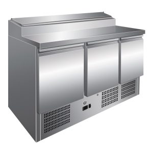Gastro-Inox RVS saladette met 3 deuren & 8x GN1/6 prepareer unit, geforceerd gekoeld