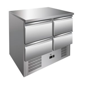 Gastro-Inox RVS werkbank met 4 laden, geforceerd gekoeld