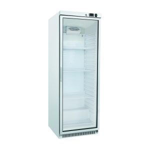 Gastro-Inox wit stalen koeling 400 liter met glasdeur, statisch gekoeld met ventilator