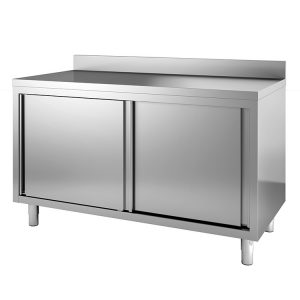 Gastro-Inox RVS werkbank 1500(l)x600(d)x880(h)mm met schuifdeuren en achteropstand