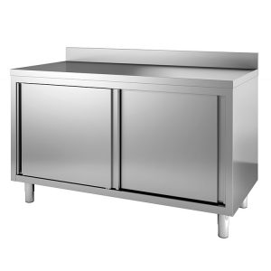 Gastro-Inox RVS werkbank 1500(l)x700(d)x880(h)mm met schuifdeuren en achteropstand
