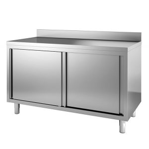 Gastro-Inox RVS werkbank 1300(l)x600(d)x880(h)mm met schuifdeuren en achteropstand