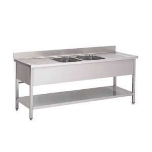 Gastro-Inox RVS spoelwerktafel met 2 spoelbakken midden en onderblad 1000(l)x600(d)x880(h)mm