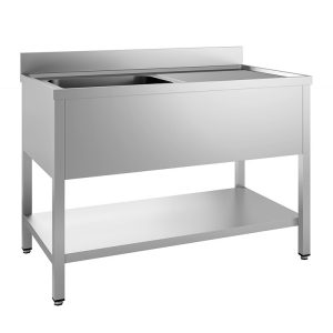 Gastro-Inox RVS spoelwerktafel met spoelbak links en onderblad 1500(l)x700(d)x880(h)mm