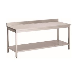 Gastro-Inox RVS werktafel met onderblad en achteropstand, 1600(l)x700(d)x880(h)mm